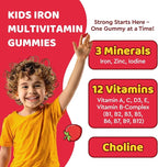 Iron Supplement Gummies for Kids, Kids Multivitamin with Iron Gummies - Zinc, Vitamin B Complex, A, C, D3, B12, Folate for Blood Builder & Energy Support, Iron Deficiency, Vegan Strawberry 120ct