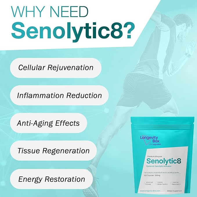 Senolytic Anti-Aging Supplement | Fisetin, Quercetin,NAC, Gamma Tocotrienols | 8-in-1 Cellular Regeneration & Longevity Formula | Boost Energy, Mental Clarity & Healthspan | 120 Vegan Capsules