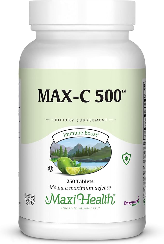 Maxi Health Max-C 500 Vitamin C Supplement – Vitamin C 500mg with Lemon Bioflavonoids Complex for Immune & Antioxidant Support – Vegan, Kosher – 250 Tablets
