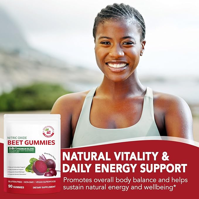 Beet Root Gummies | with CoQ10 + Grape Seed Extract | High-Potency Beet Root Concentrate | Supports Heart Health & Nitric Oxide Production | Sugar-Free | 90 Count