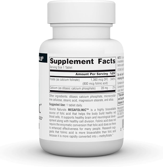 Source Naturals MegaFolinic, Bioactive Form of Folic Acid, 800 mcg - 120 Tablets