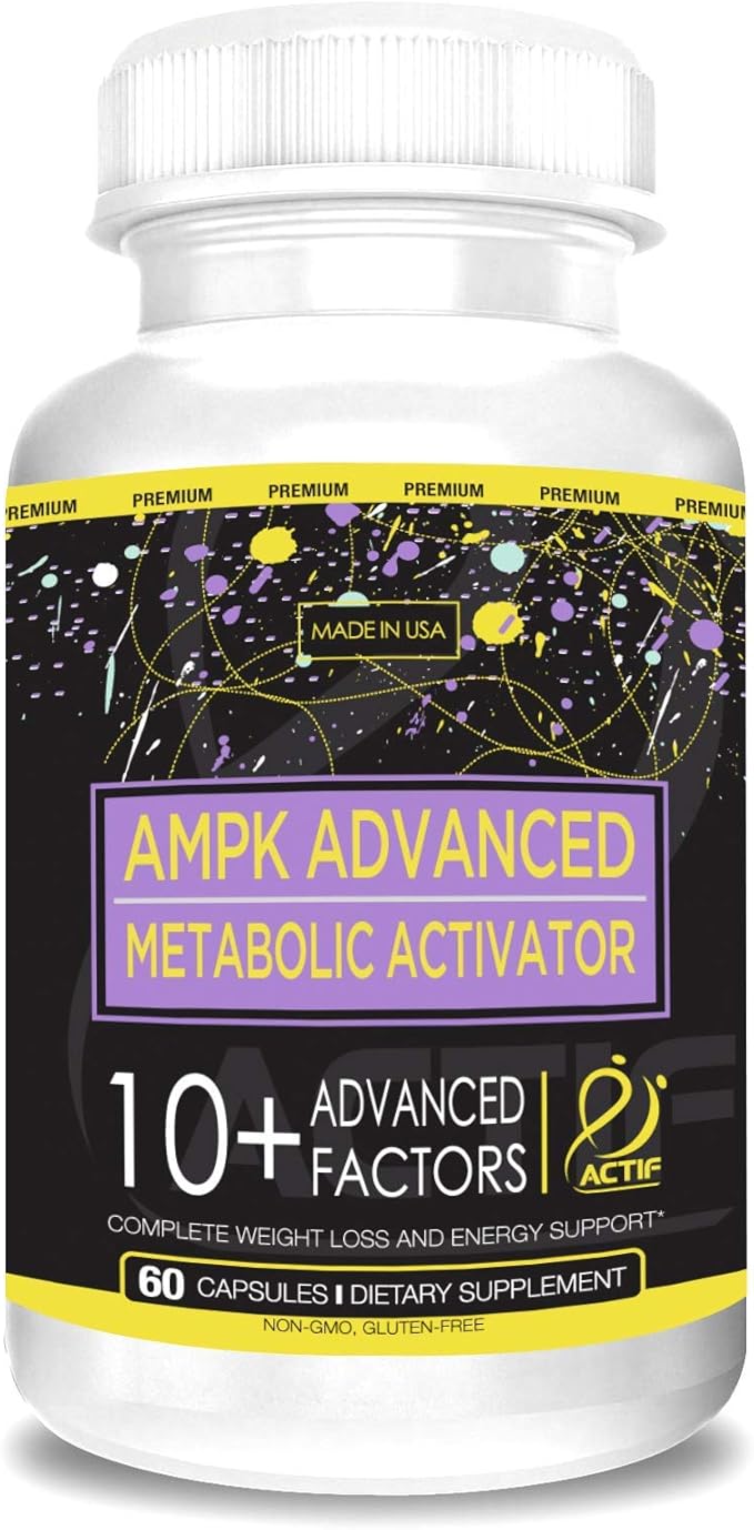 Actif AMPK Advanced Metabolic Activator with 10 Factors, Non-GMO, With Energy Support, 60 Capsules, Made in USA