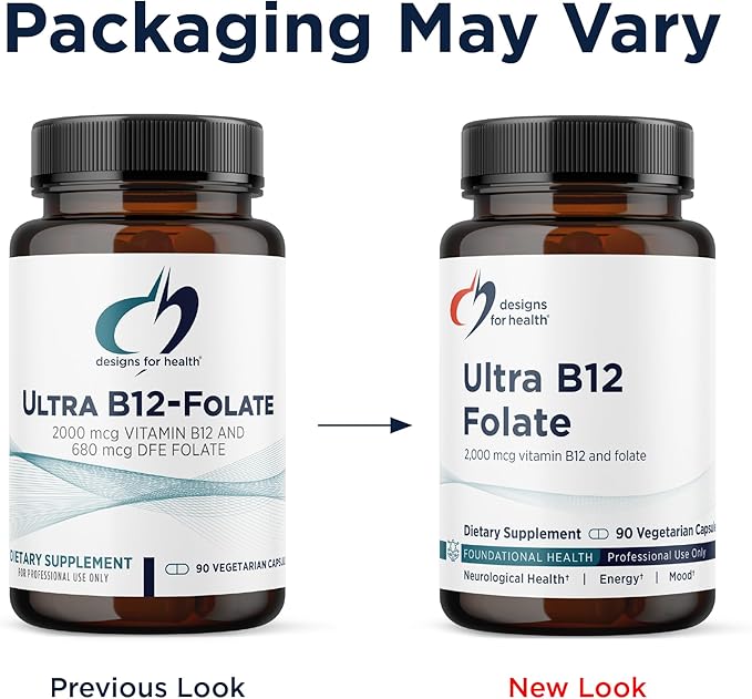 Designs for Health Ultra Methylated B12 + Methyl Folate - Vitamin B12 Methylcobalamin and Folate Supplement, Adenosylcobalamin & 5-MTHF for Nerve, Cellular Energy + Methylation Support (90 Capsules)