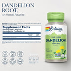 SOLARAY Dandelion Root Supplement - Healthy Kidney and Liver Support - 1,040 mg per Serving - Vegan, Lab Verified, 60-Day Guarantee - 50 Servings, 100 VegCaps