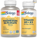 SOLARAY Magnesium Glycinate and Vitamin D3 K2 Bundle - High Absorption Chelated Magnesium Bisglycinate and 5000 IU Vitamin D - 120 VegCaps (30 Servings) of Magnesium, 60 VegCaps (60 Servings) of D3 K2