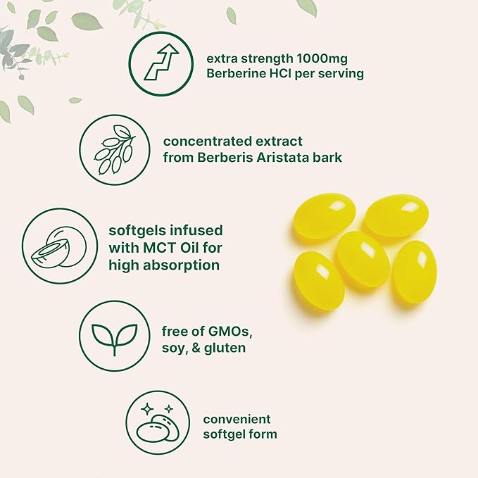 Micro Ingredients Berberine 1000mg with MCT Oil, 240 Softgels | Highly Bioavailable Formula with Berberine HCI from Berberis Aristata | Non-GMO, Gluten Free, No Soy