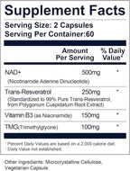 NAD+ Supplement 1000mg, Premium NAD+ & Resveratrol Complex for Energy & Anti Aging - 120 Capsules