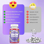 Iron Gummies for Women & Men - Iron Supplement with Vitamin B6, B12, C, Zinc, Folate for Adults & Kids - Support Iron Deficiency, Anemia, Energy Boost, Blood Builder - Sugar Free 60ct Mixed Berry