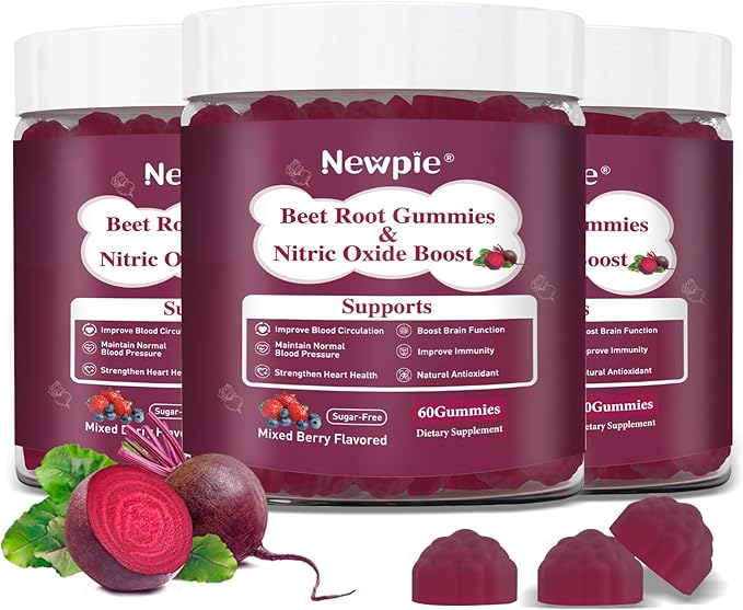 Beet Root Gummies,Super Nitric Oxide Beets Supplement,Grape Seed&Black Pepper Extract,Vitamin C & B12,Supports Blood Pressure&Energy,Mixed Berry,20:1 Beetroot,180 Beet Chews