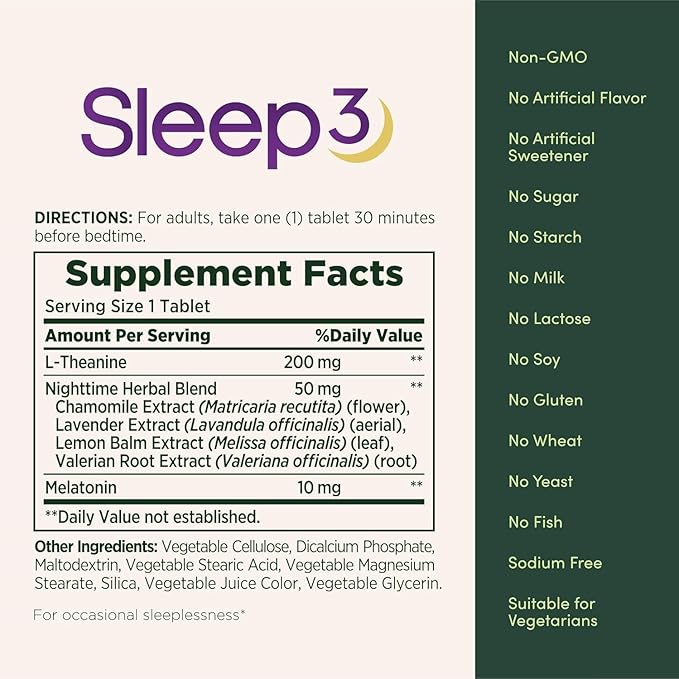 NB Sleep3 Triple Action Time Release Melatonin Sleep Aid, 10mg, Maximum Strength, Drug-Free, 120 Tri-Layered Tablets, with L-Theanine