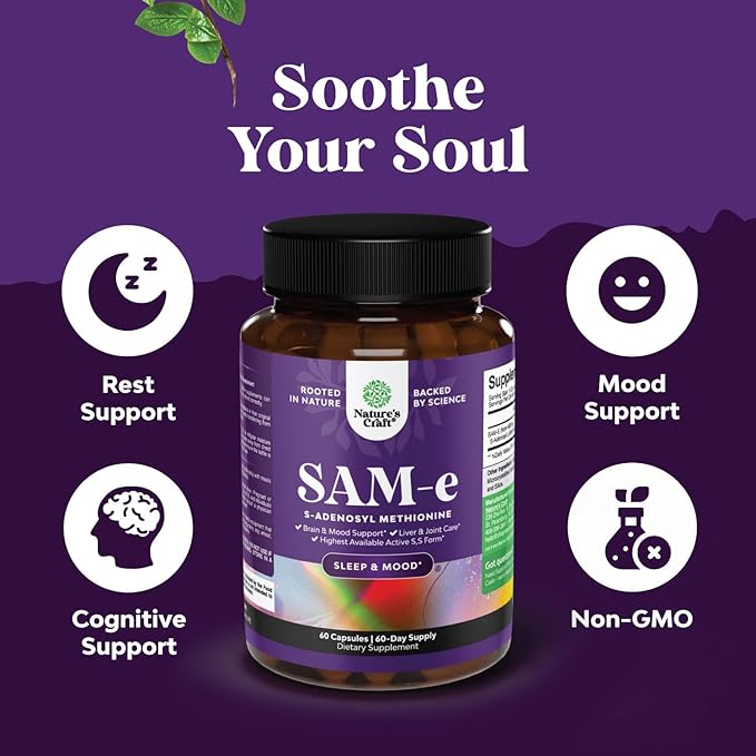 Bundle of Nootropic Brain Supplement - Mental Health & Clarity with VIT A B6 Riboflavin Niacin Thiamin Folate and Sam-E 200mg Mood Support Supplement - S-Adenosyl Methionine for Natural Relaxing Mood