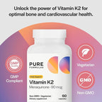 PureFormulas Vitamin K2 MK7 (Menaquinone-7)| High Potency 90mcg | 60 Vegetarian Capsules | Bone & Cardiovascular Support | Soy-Free, Non-GMO, 60 Day Supply
