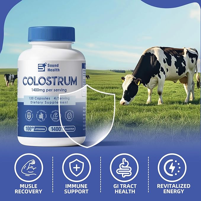 Colostrum Supplement 120 Capsules for Humans - Organic Bovine Colostrum Powder for Gut Health, Hair Growth, Beauty, and Immune Support - Unflavored (120 Capsules)