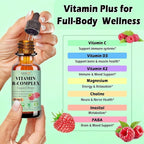 2 Pack Vitamin B Complex Liquid Drops for Women Men & Kids, 15-in-1 VIT B Complex with Vitamin C B12 B6 B1 Niacin Folate Magnesium for Brain Nerve Neuropathy Energy Mood, Sublingual B-Complex Drops