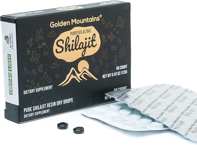 Siberian Green Premium Pure Shilajit Dry Drops Altai Golden Mountains - 60 Count (200 mg) Authentic Safety & Quality Certificate - US Lab Tested Fulvic Acid