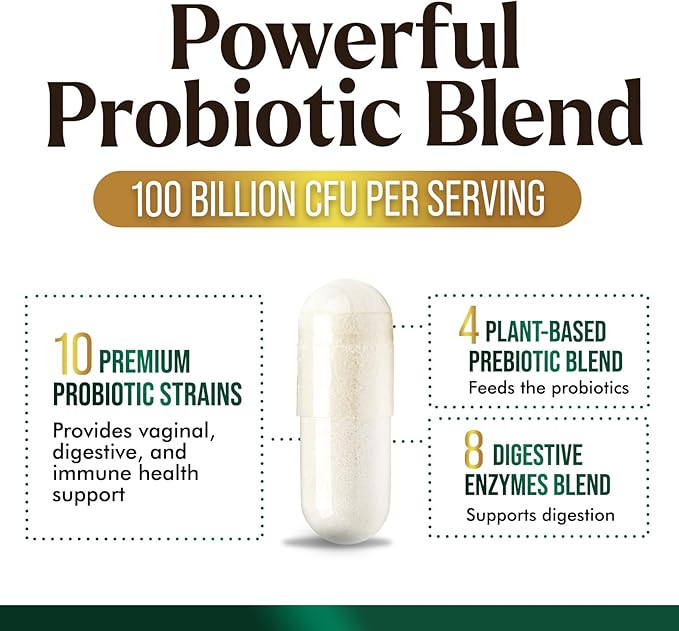 Probiotics 100 Billion CFU Per Serving - 16 Premium Probiotic Strains Prebiotics - Immune Support, Gut Health, Occasional Constipation, Gas & Bloating, Probiotics Supplement, USA Bottled, 120 Capsules