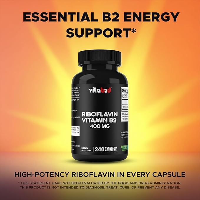 Vitabod Vitamin B2 (Riboflavin) 400 mg 240 Vegetarian Capsules - Support Cellular Energy and Red Blood Cell Production