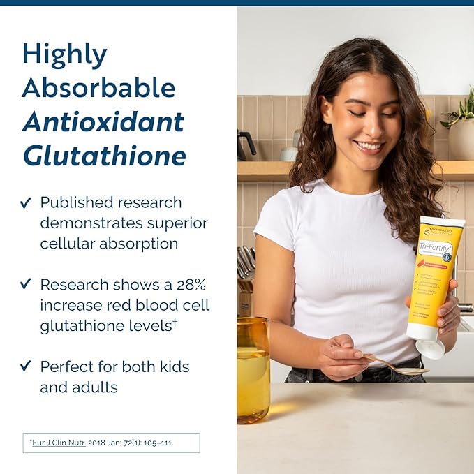 Researched Nutritonals Tri-Fortify Liposomal Glutathione Supplement Liquid Gel - Clinically Researched Detox & Immune System Support, Antioxidant - Superior Absorption - Natural Orange, 8 Fl Oz