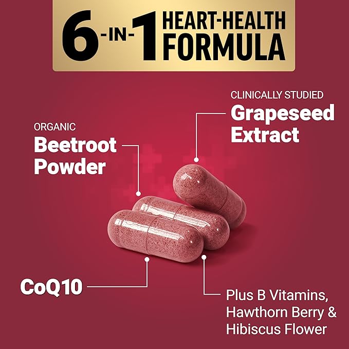 Force Factor Total Beets Ultimate Heart Health, Beet Root Capsules for Blood Pressure Support, CoQ10, Organic Beet Root Powder, Hawthorn Berry to Support Nitric Oxide & Blood Flow, 90 Capsules