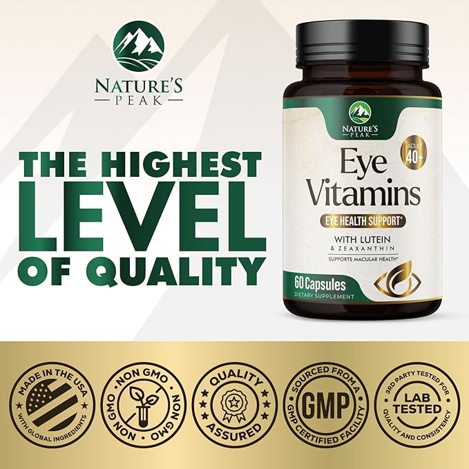 Eye Vitamins Supplements - 3x Strength Eye Health Vitamin with Lutein and Zeaxanthin - Vision Macular Health & Dry Eyes Support With Zinc, Vitamins C E & Minerals, Bottled in USA - 60 Capsules