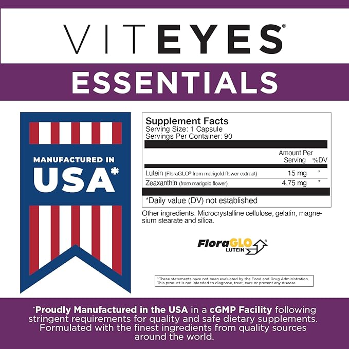 Viteyes Essentials Eye Health Dietary Supplement, Lutein & Zeaxanthin for Macular Support, 90 Capsules