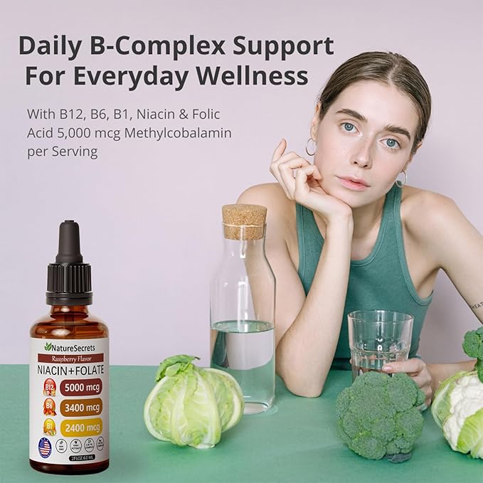 Relify NatureSecrets B12 B6 B1 Liquid Drops - Sublingual B-Complex with B12, B6, B1, Niacin & Folic Acid, Methylcobalamin 5000 Mcg, 27,200 Mcg Total - 2FLOZ (60 ML)(1pc)