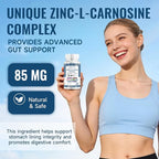 Zinc L Carnosine Complex 85mg, 11-in-1 Digestive & Gut Health Support Supplement, with Soothing Herbal Extract Blend, L-Glutamine & Mastic Gum, 100 Capsules, Non-GMO, Vegan