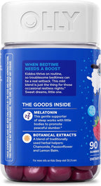 OLLY Kids Sleep Gummy, Occasional Sleep Support, 0.5mg Melatonin, L Theanine, Chamomile, and Lemon Balm Extracts, Childrens Chewable Supplement, Raspberry Flavor - 90 Count