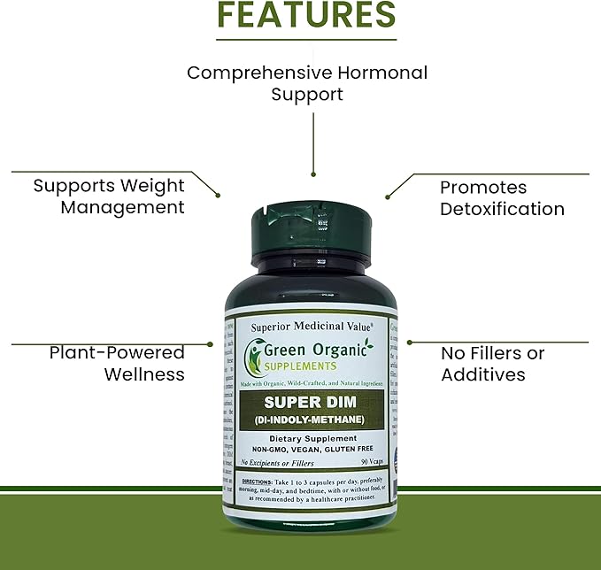 Green Organic Supplements DIM, Diindolylmethane, Indole-3-Carbinol, Broccoli, 90 VCaps, High Absorbable, Non-GMO, Gluten-Free, (Single)