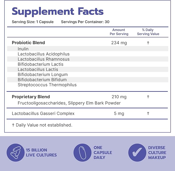 Bari Life Probiotic Supplement, Post-Op Bariatric Probiotics for Digestive Health, 30 Easy to Swallow Capsules, 15 Billion CFU