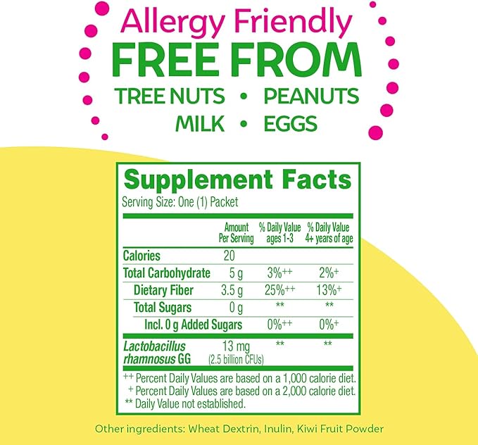 Culturelle Kids Probiotic + Fiber Packets (Ages 3+) - 60 Count - Digestive Health & Immune Support - Helps Restore Regularity