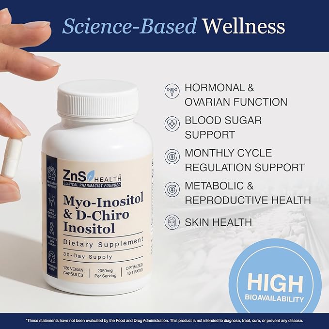 ZnS Myo-Inositol & D-Chiro Inositol Supplement for Women - Inositol Supplement for Women for Hormone Balance & Ovarian Support - Ideal 40:1 Ratio Myoinositol Vitamins for Daily Wellness - 30-Day Caps