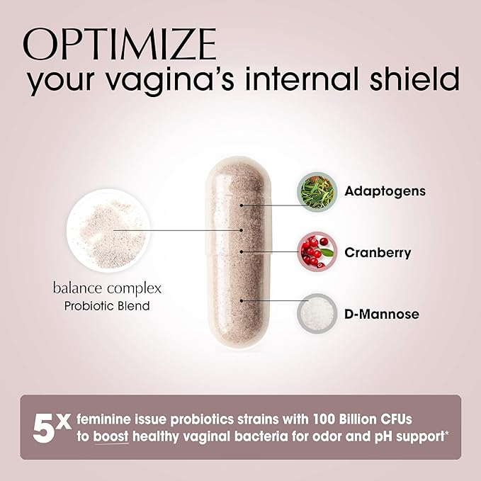 Balance Complex 17-in-1 Vaginal Health 100 Billion Probiotics for Women pH Balance with Cranberry & D-Mannose | Promote Urinary Tract Health for Vaginal Odor & Vaginal Flora, 60 Capsules (Pack of 2)