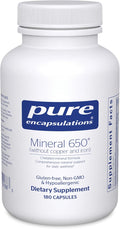 Pure Encapsulations Mineral 650 Without Copper & Iron | Hypoallergenic Combination of Balanced Chelated|Minerals | 180 Capsules