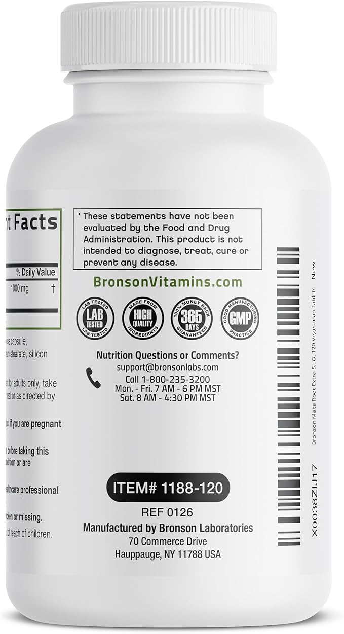 Bronson Maca Root Extra Lepidium Meyenii, Non-GMO, 120 Vegetarian Capsules