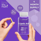 LongLifeNutri Stabilized R-Alpha Lipoic Acid 300mg – High Potency Na-RALA Supplement for Cellular Energy & Metabolic Function, 120 Vegetarian Capsules, 4-Month Supply, GMP Certified, Made in USA