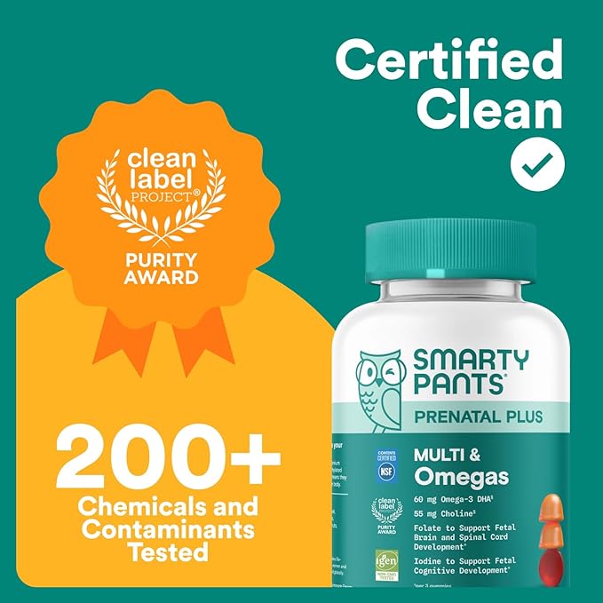 SmartyPants Prenatal Multivitamin Gummies, Omega 3 (DHA/EPA), Methylfolate, Biotin, Vitamin D3, C, Vitamin B12, B6, A, K & Zinc, Gluten Free, 120 Count (40 Day Supply) (Pack of 2)