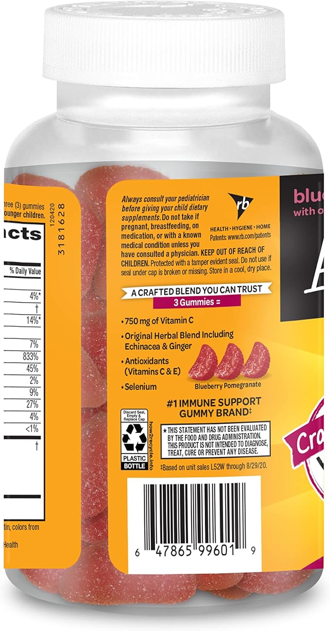 Airborne 750mg Vitamin C Gummies For Adults, Immune Support Supplement with Powerful Antioxidants Vitamins A C & E - 63 Gummies, Blueberry Pomegranate Flavor