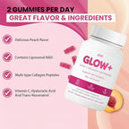 Jovi Nutrition Glow+ NAD+ & Collagen Gummies,Multi-Type Hydrolyzed Collagen Peptides with Resveratrol, Hyaluronic Acid, Vitamin C & E, Skin, Hair & Nail Nutritional Support