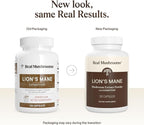 Real Mushrooms Lions Mane Mushroom Cognition (120 Capsules) Lions Mane Mushroom Powder Extract Capsules | Brain Supplement, Brain Vitamins, Focus Supplement