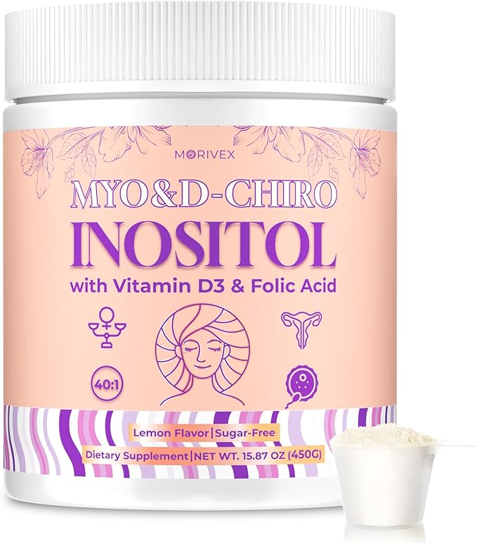 Myo-Inositol & D-Chiro Inositol Supplement for Women, 4000mg:100mg Inositol Powder, Fertility Supplements Hormonal Balance for Women Ovarian Health Support, with Folate & Vitamin D, Vegan, 90-Day