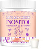 Myo-Inositol & D-Chiro Inositol Supplement for Women, 4000mg:100mg Inositol Powder, Fertility Supplements Hormonal Balance for Women Ovarian Health Support, with Folate & Vitamin D, Vegan, 90-Day