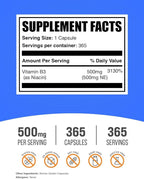 BulkSupplements.com Niacin Capsules - Niacin Supplement, Vitamin B3 - Gluten Free, 1 Capsule per Serving, 365 Capsules (Pack of 1)