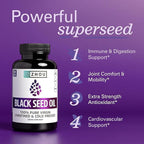 ZHOU Black Seed Oil & Capsules - Black Cumin Seed Oil Cold Pressed, Pure Unrefined Nigella Sativa, Premium Supplement for Health, Hair & Skin - 8 fl oz Bottle & 60 Capsules