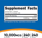 Nutricost Biotin (Vitamin B7) 10,000mcg (10mg) Vitamin Supplement, 240 Capsules - Vegetarian, Gluten Free, Quick Release, Non-GMO (Pack of 2)