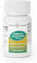 Gericare Ferrous Gluconate 27mg Iron Tablets, Gentle Daily Iron Supplement to Support Healthy Iron Levels & Natural Energy, Easy-to-Digest Formula, 100 Count (Pack of 1)