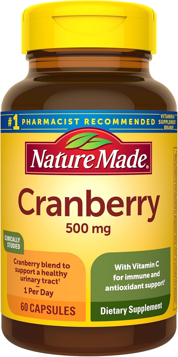 Nature Made Cranberry Supplement 500mg with Vitamin C for Immune & Antioxidant Support, Cranberry Blend for Urinary Tract Health, One Per Day, 60 Capsules