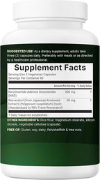 Micro Ingredients NAD+ 500mg with Resveratrol, 240 Veggie Capsules | 2-in-1 NAD Supplement for Women & Men | NMN Pathway Alternative | Non-GMO, Gluten Free