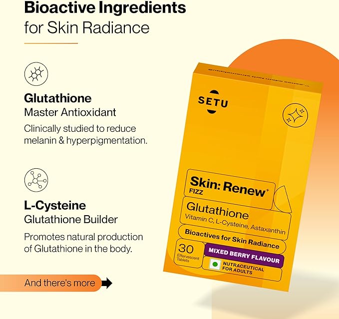 SETU Glutathione Effervescent Tablets with 500mg L-Glutathione & Vitamin C | Sugar-Free Antioxidant Supplement | Mixed Berry (Pack of 4)