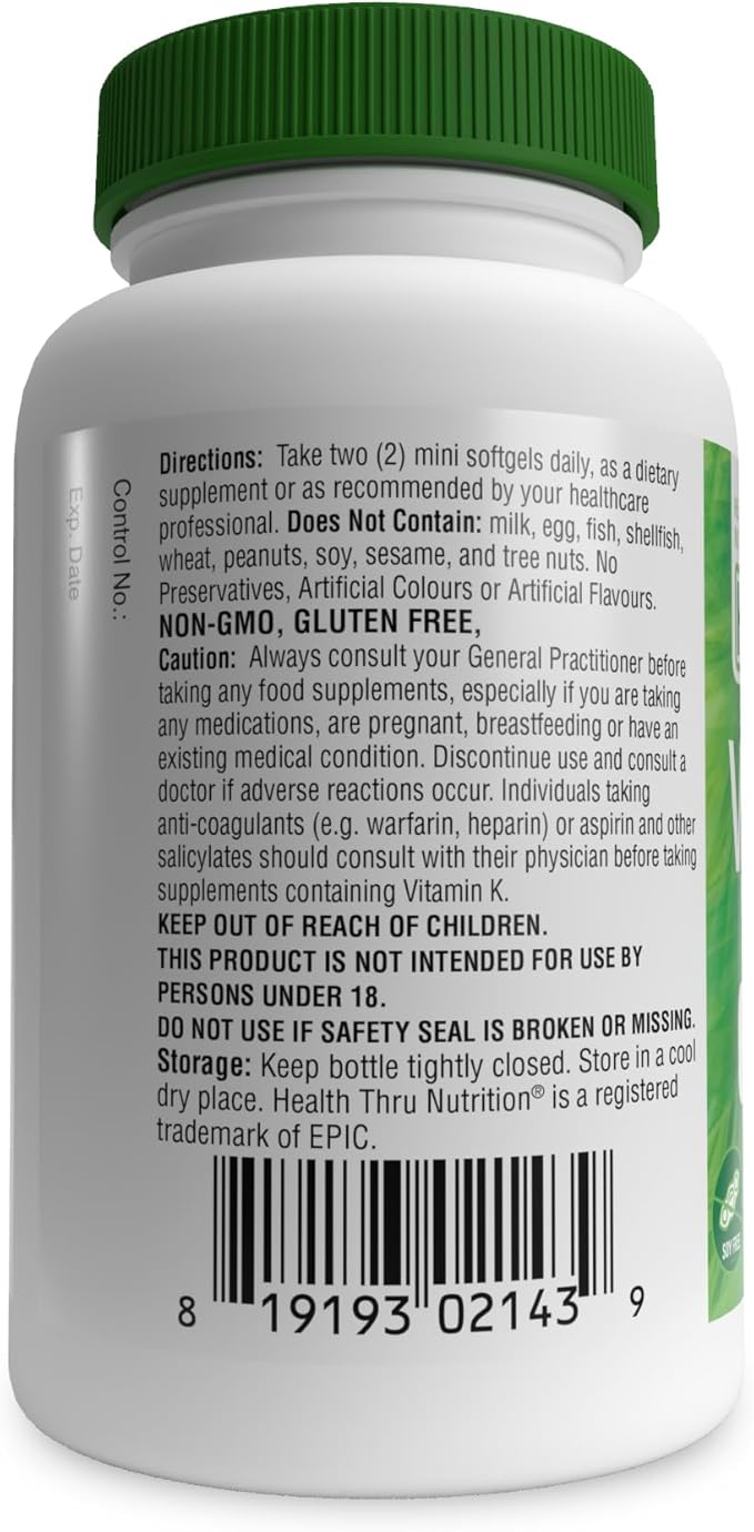 Health Thru Nutrition Vitamin K2 (MK-7) 100mcg – 120 Softgels | Menaquinone-7 | Highly Bioavailable K2 Supplement | Non-GMO, Soy-Free, Gluten-Free